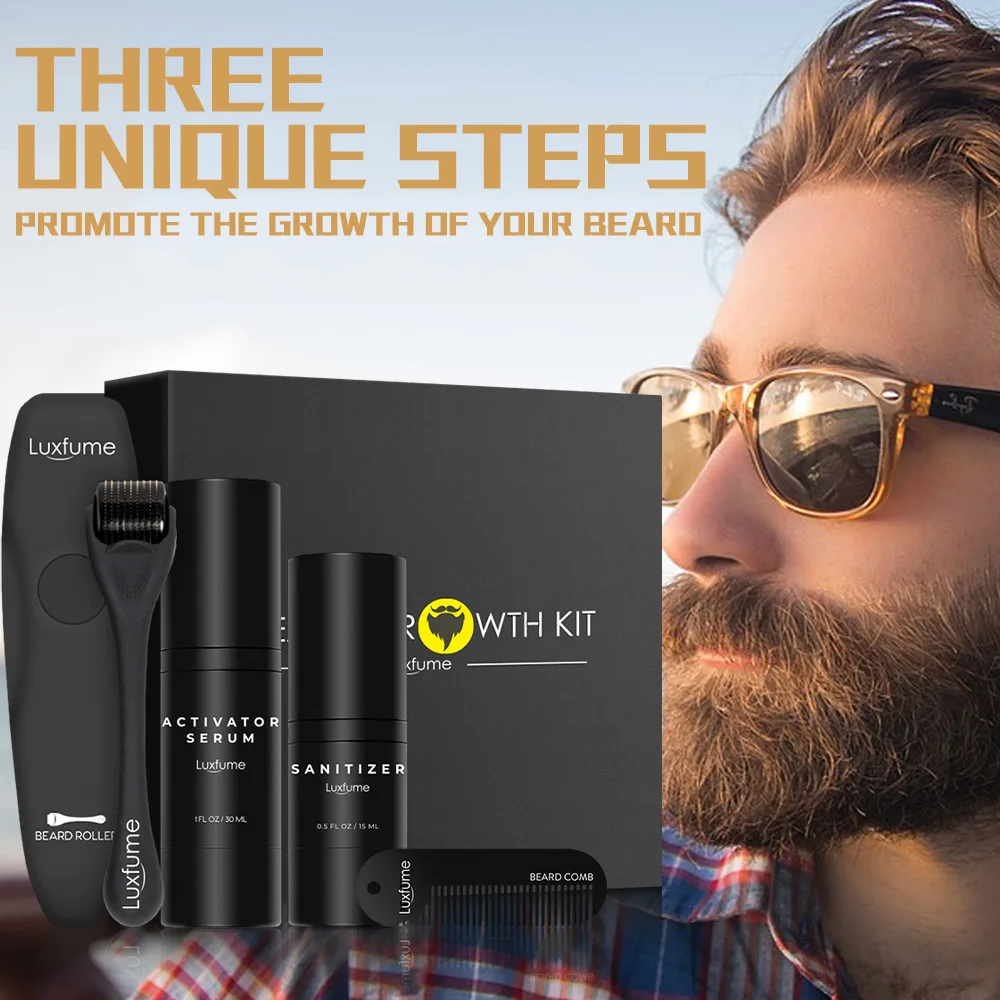 

4 Pcs/set Beard Growth Kit Facial Hair Beard Rapid Growth and Thickening Nourishes and Moisturizes beard care kit