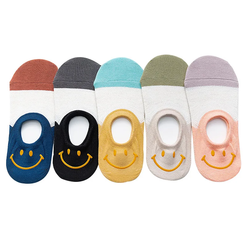 

Women Sock Slippers Women Smiley Printed Smile Face Kawaii Cute No Show Socks Non Slip Korean Style Invisible Socks DropShipping