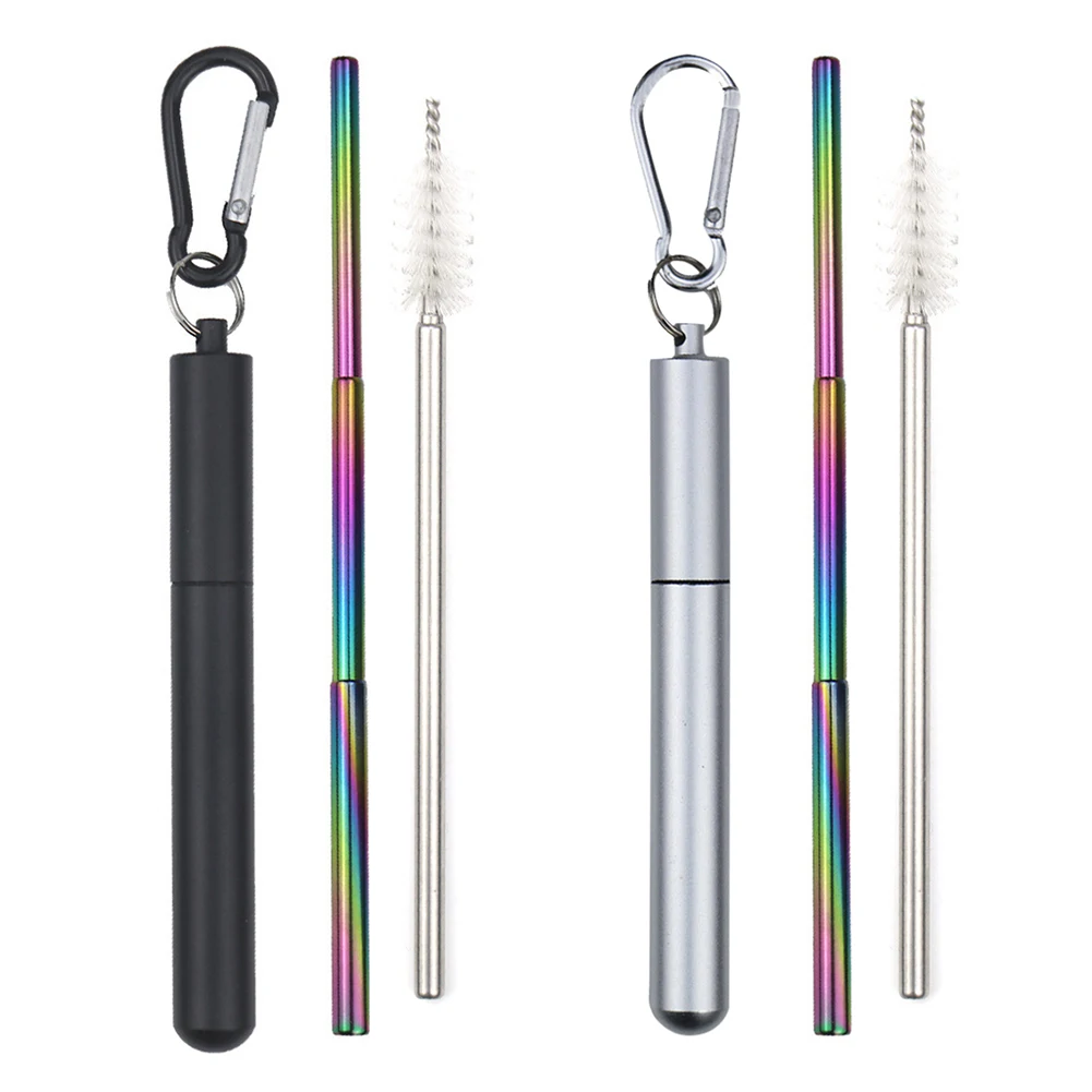 

Уличные многоразовые складные металлические соломинки для питья, костюм, брелок «кисть» алюминиевая коробка для хранения