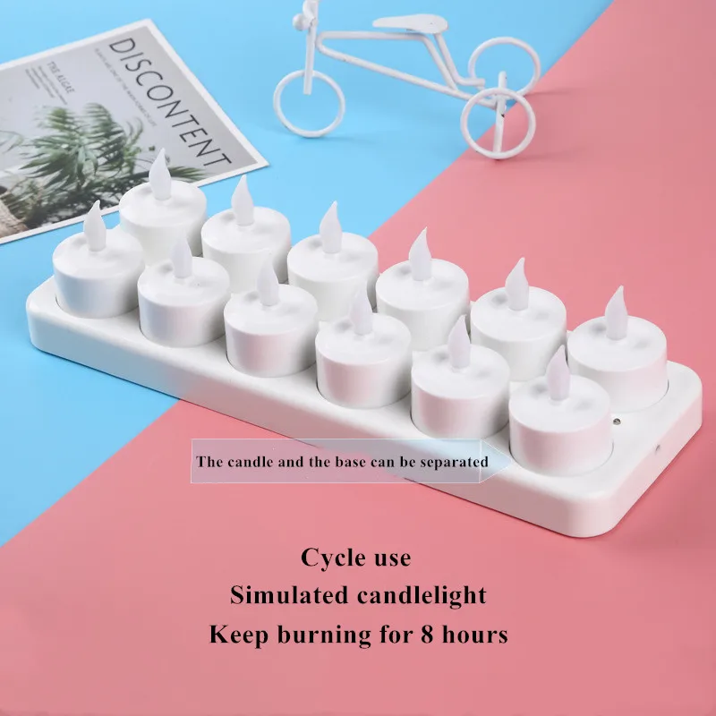 EU/UK/US/AU Plug 12 Seat Rechargeable Flickering LED Yelllow Lights Candle With Holder For Wedding Dinner Partys Flame Shaped | Дом и сад