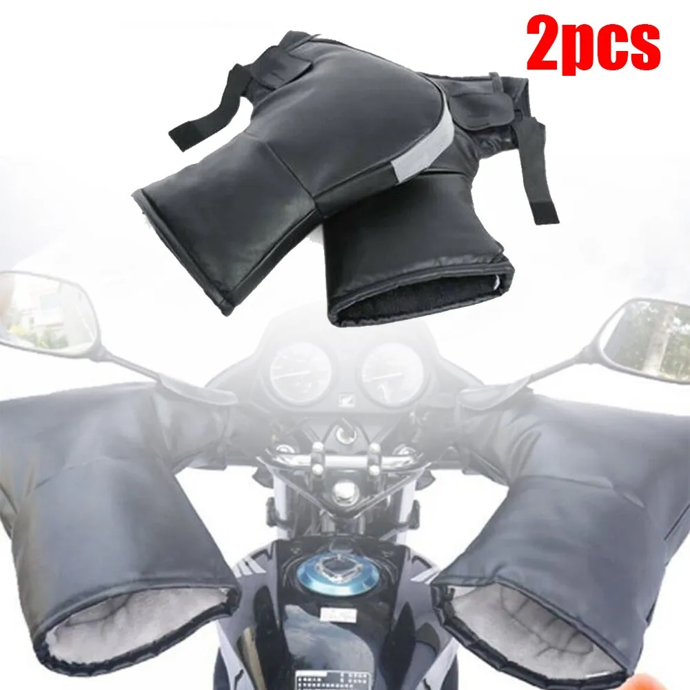 

1 Pair Leather Motorcycle Handlebar Gloves Hand Fur Muffs Winter Thermal Warm Mitts Thickened Windproof And Waterproof Covers
