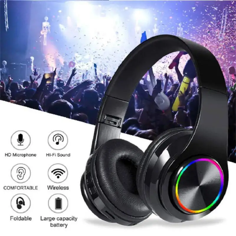 

Универсальные светящиеся Bluetooth-наушники, гарнитура с сабвуфером, Hi-Fi стереозвук, беспроводная карта, мобильный телефон наушники