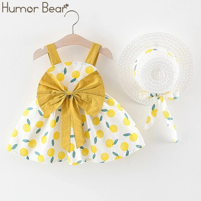 

Humor Bear New Summer Baby Girl Clothes Strap Bow Vest + Fashion Hat 2Pcs Set Baby Clothing Suit Girls Clothes