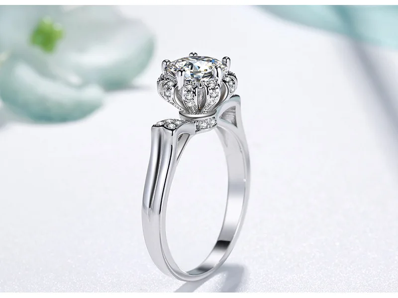 Классическое 1.2ct созданное муассанит обручальное кольцо с короной для женщин ювелирные изделия из стерлингового серебра 925 пробы Брендовое свадебное кольцо