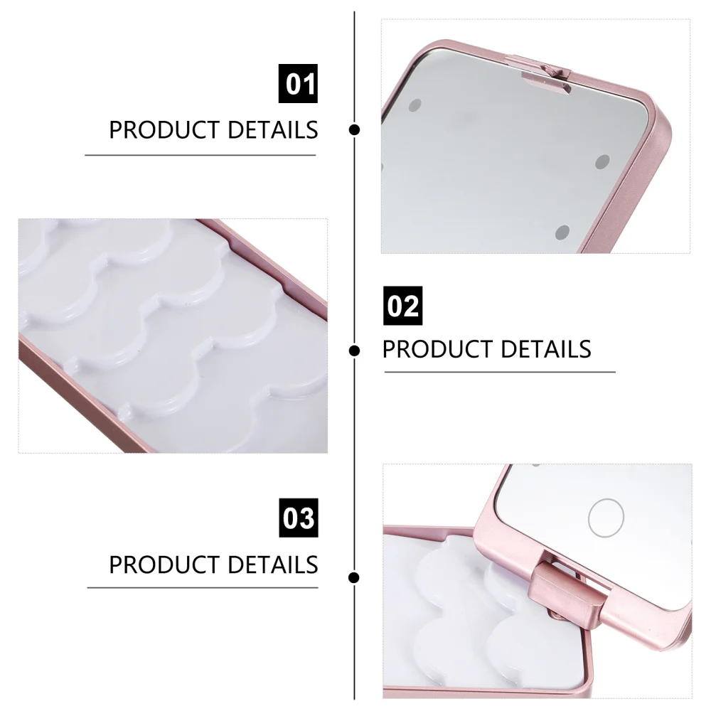 

Eyelash Holder Case Eyelashes Storage Box with Makeup Mirror and LED Light
