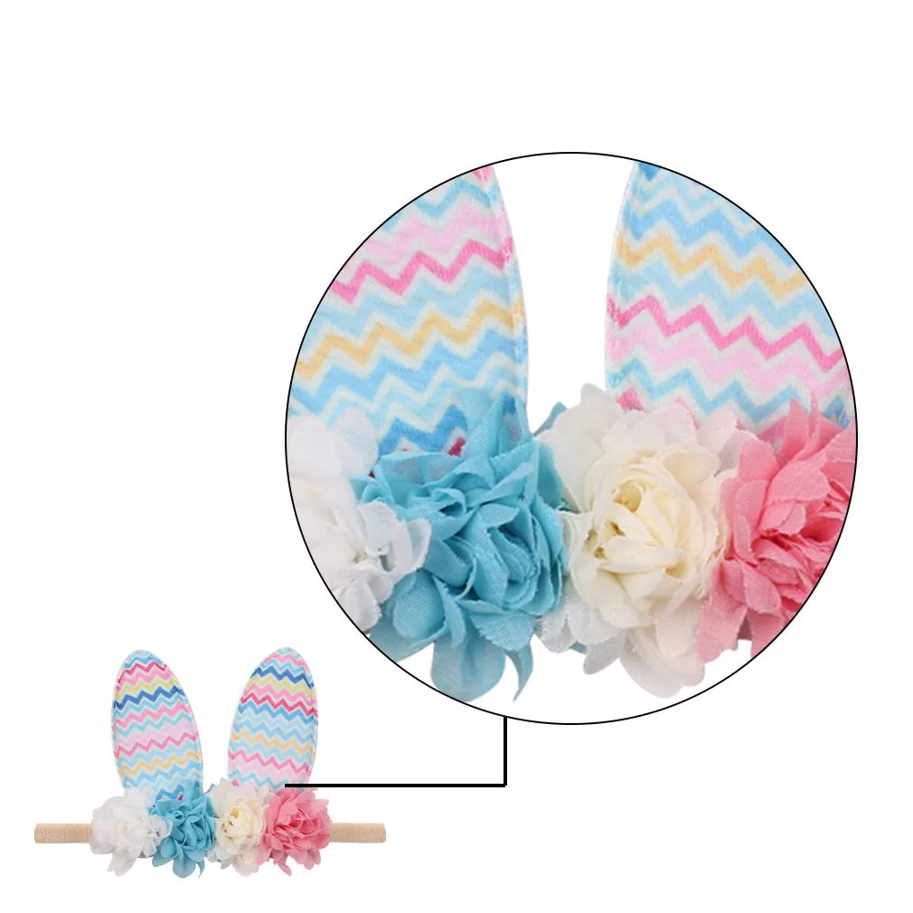 

3PCS Baby Seamless Rabbit Ears Headband Easter Chiffon Flower Nylon Elastic Headband Hair Accessories Gift