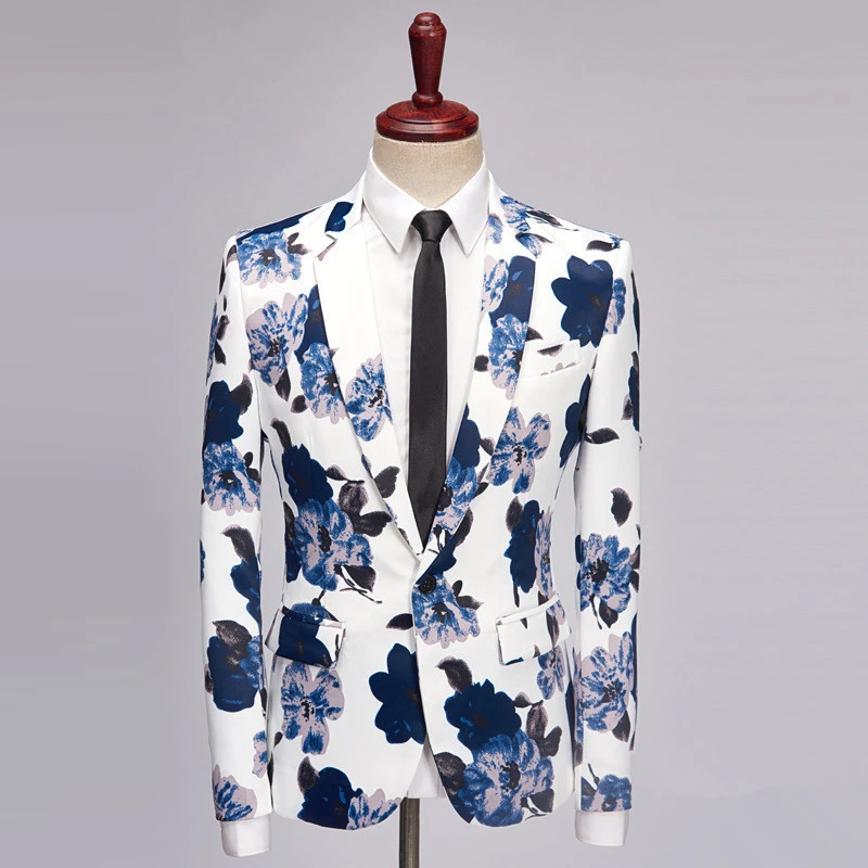 

PYJTRL Brand Tide Men Fashion Floral Print Slim Fit Blazer Stage Costumes Wear For Singers Bar DJ Plus Size Male Suit Jacket