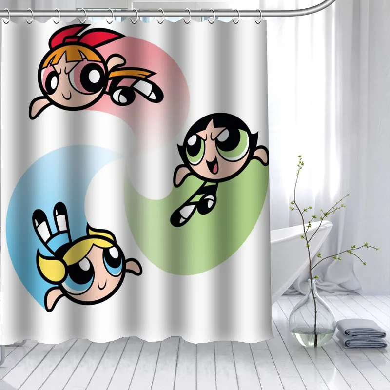 ShunQian Powerpuff девушки Перезагрузка занавеска из полиэстеровой ткани 12 крючков для ванной водонепроницаемый плесени доказательство занавес для ванной - Цвет: 4