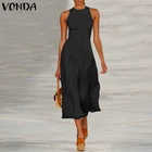 Женские праздвечерние чные комбинезоны VONDA 2022, женские широкие брюки, повседневные безрукавные брюки до щиколотки, Комбинезоны на молнии, женские брюки