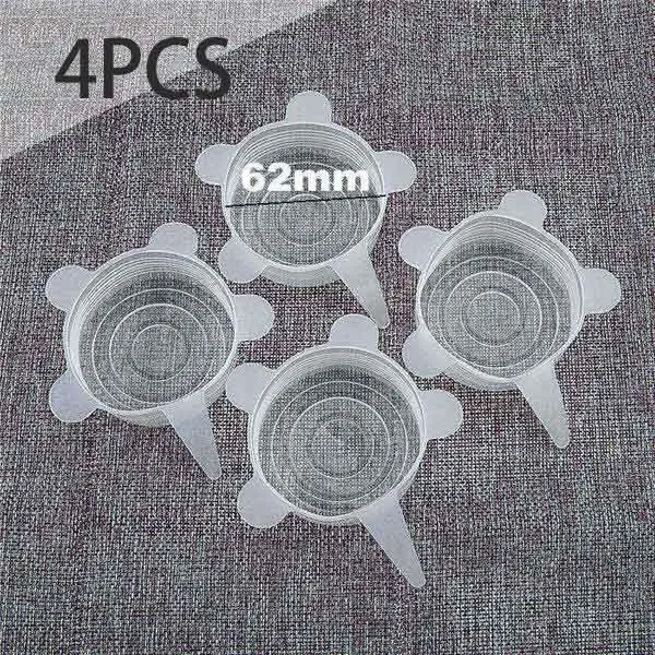 4PCS 6 шт., герметичные кухонные многоразовые контейнеры для хранения еды с силиконовыми тянущимися крышками, различные размеры, плотно закрывающаяся миска, кухонная посуда с плотными тянущимися крышками - Цвет: 4PCS
