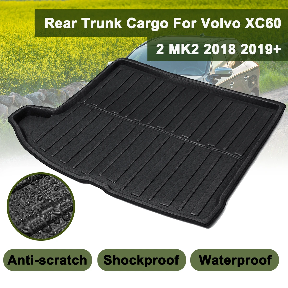 

Для Volvo XC60 2 MK2 2018 2019 + загрузочный грузовой лайнер задний багажник коврик для багажника пол ковер багажный лоток грязевая защита Водонепрони...