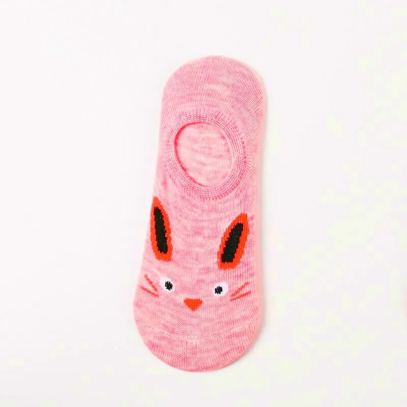 Pink 5 пар, милые носки в стиле Харадзюку с животными, женские летние корейские носки с изображением кота, медведя, кролика, коровы, забавные короткие носки-башмачки, Happy Sox, Прямая поставка - Цвет: Pink
