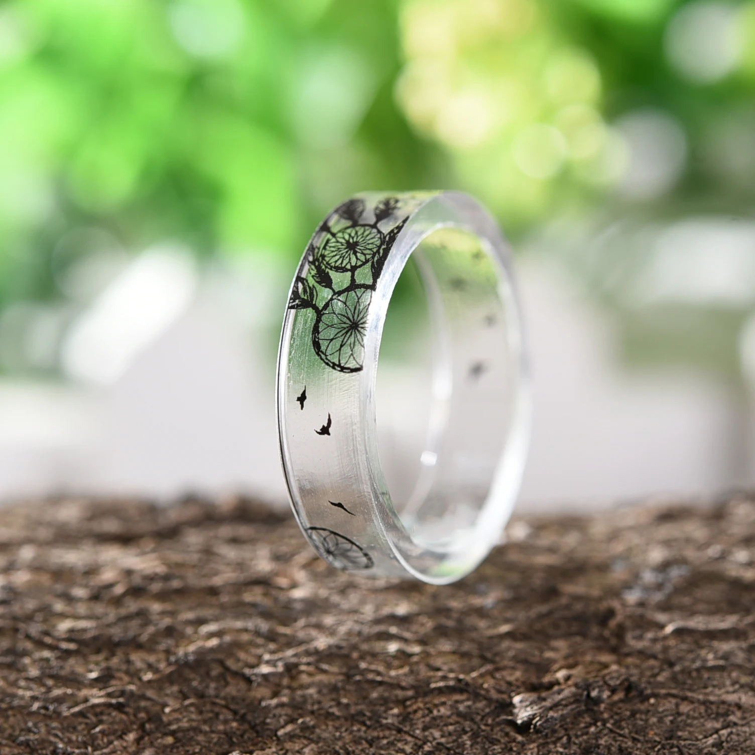 Кольцо из смолы ручной работы с одуванчиком и птицей внутри прозрачное кольцо