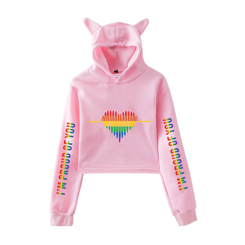 

LGBT Pride Kawaii Crop Top Hoodie Love Wins Lesbians Gays Bisexuals Funny Cat Ear Cropped Short Sweatshirt Hooded Pullover Tops