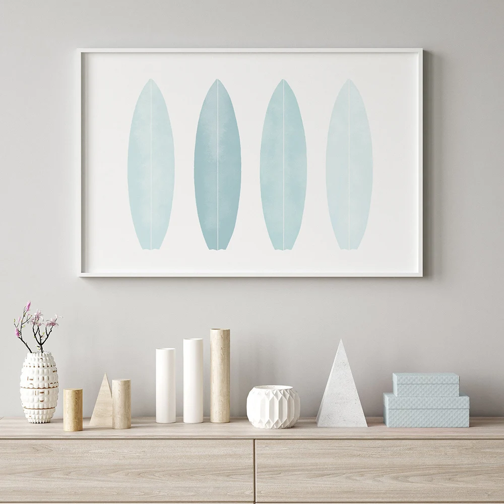 

Beach Poster Nordic Canvas Painting Blue Surfboard Art Print Nursery Picture For Living Room On The Wall Home Decoration Mordern