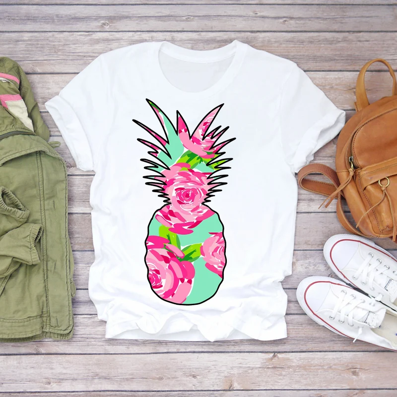 

Women 2020 Summer Pineapple Printing Beach Cute Fruit Camisas Shirt Ladies Womens T-shirts Top T Graphic Female Tee T-Shirt