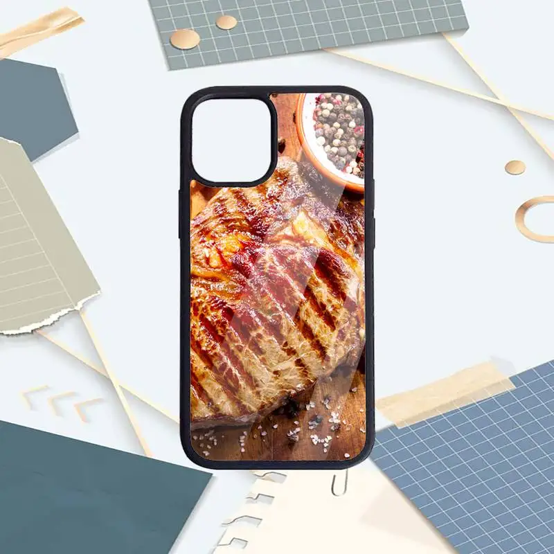 

Delicious steak beef food pattern Phone Case PC for iPhone 11 12 pro XS MAX 8 7 6 6S Plus X 5S SE 2020 XR Luxury brand shell