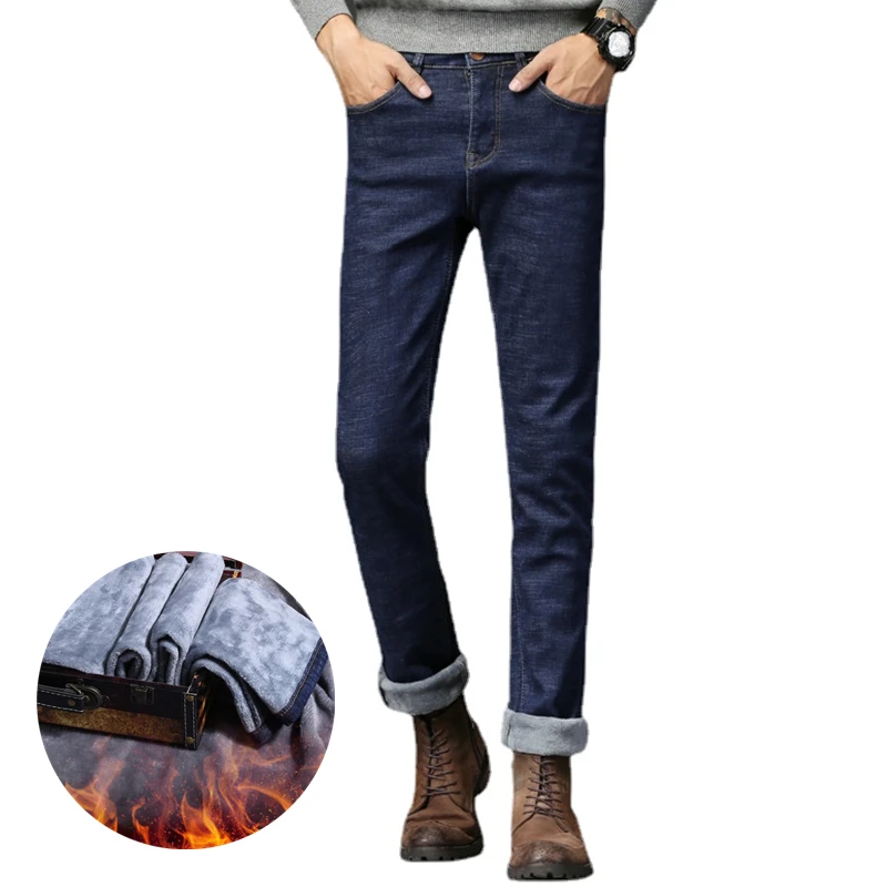 

Мужские зимние джинсы, теплые флисовые мужские джинсы, толстые Стрейчевые джинсы, прямые мужские модные брендовые брюки для белья
