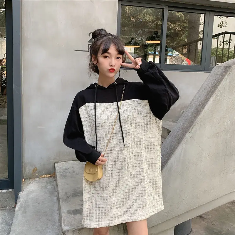 

Oversized Loose Plaid Hoodies for Women Spring Autumn Long Sleeve Sweatsshirts Outwear Patchwork Pullover Fashion Streetwear Top