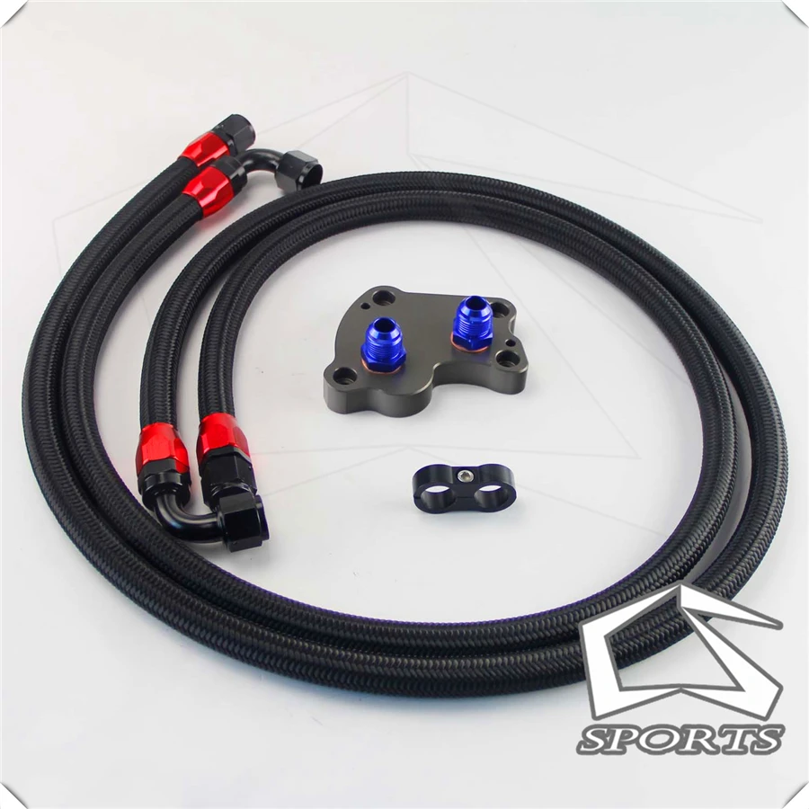 AN10 фильтр Сэндвич адаптер + нейлоновая оплетка или СС плетеная масляная линия