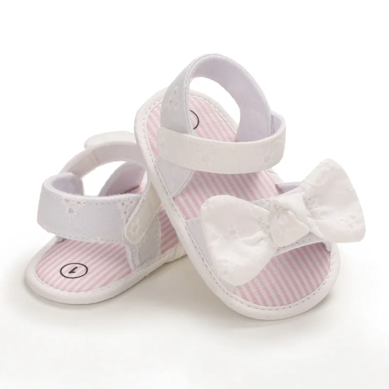 

Baby Sandals Girls Summer Solid Stripe Bow Knot Flat With 0-18 Monthes Children Cute Lovely Bowknot Princess Shoes