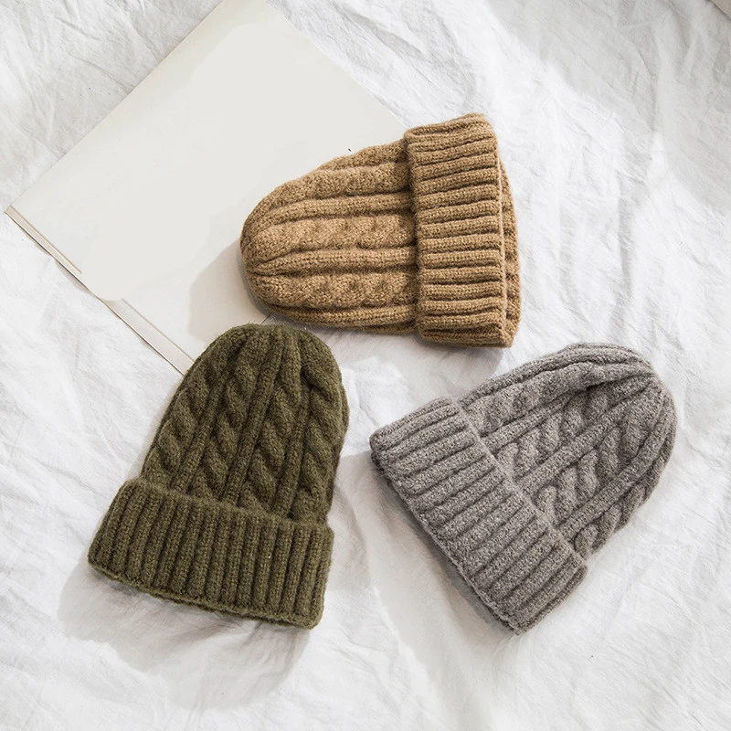 

2020 New Fashion Winter Hats Baby Kids Girl Solid Knitted Beanies Caps Hair Ball Thick Baby Boys Girls Winter Warm Hat