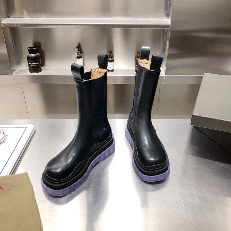 

Mid-calf Chelsea Boots for Women Thick Bottom Elastic Waterproof Platform Various Colors 2021 New Fashion Designer High Quality
