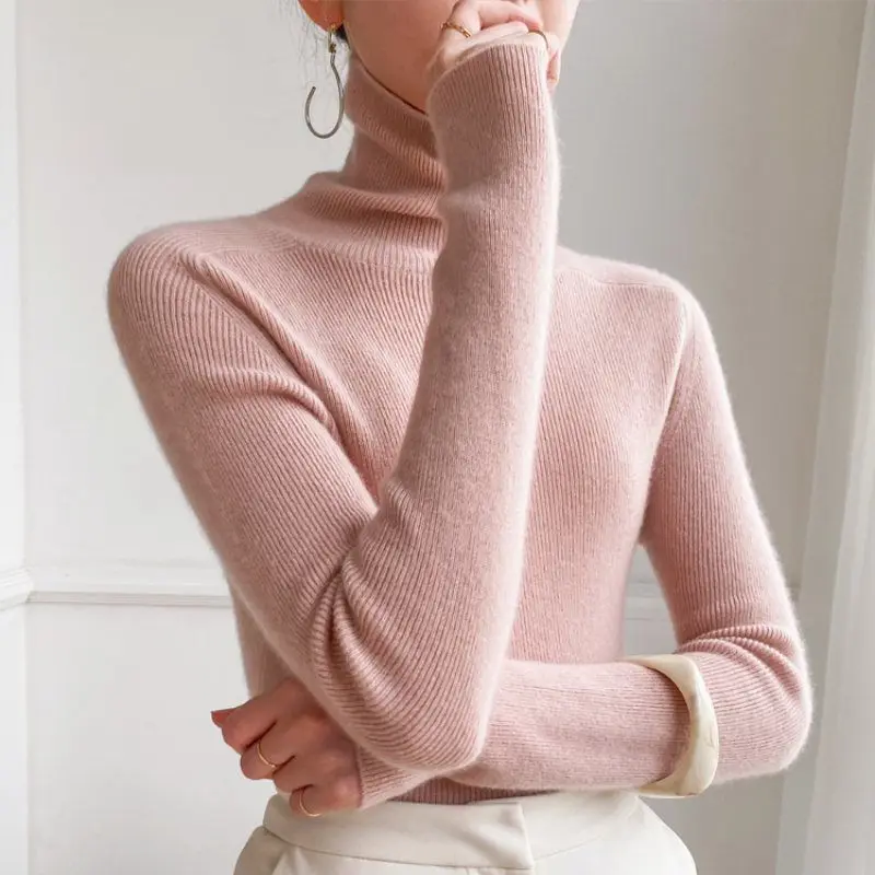 

Hot sale autumn winter turtleneck sweater solid color knitted long-sleeved pullover fashion high-end women's cashmere wool