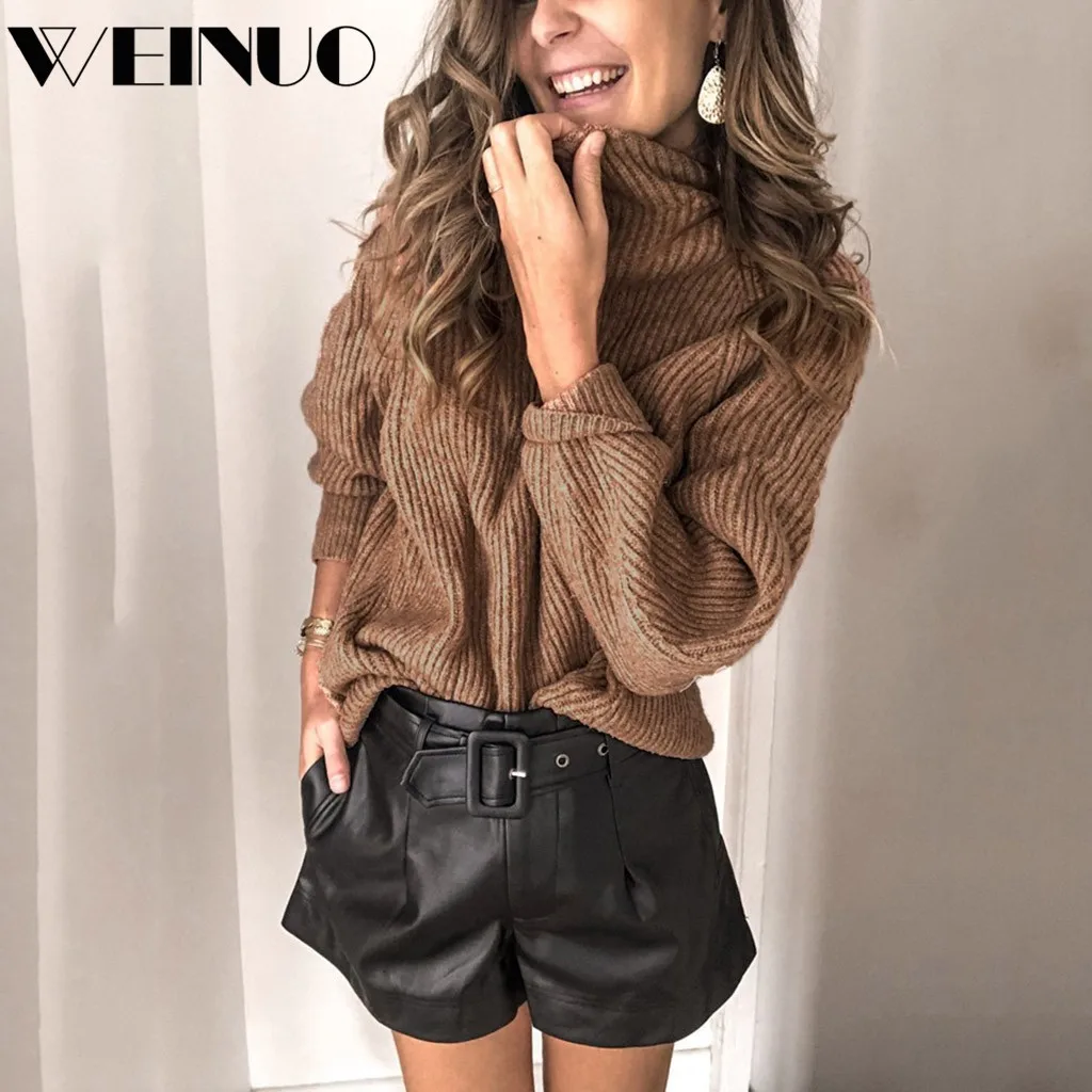 Женский вязаный свитер свободная однотонная водолазка Толстый Пуловер зима 2019 |