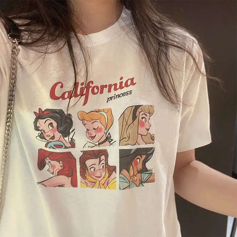 

Disney Summer New Korean Style Student Loose Cascade Girl Shirt Cartoon Princess Cotton Short Sleeved T-Shirt