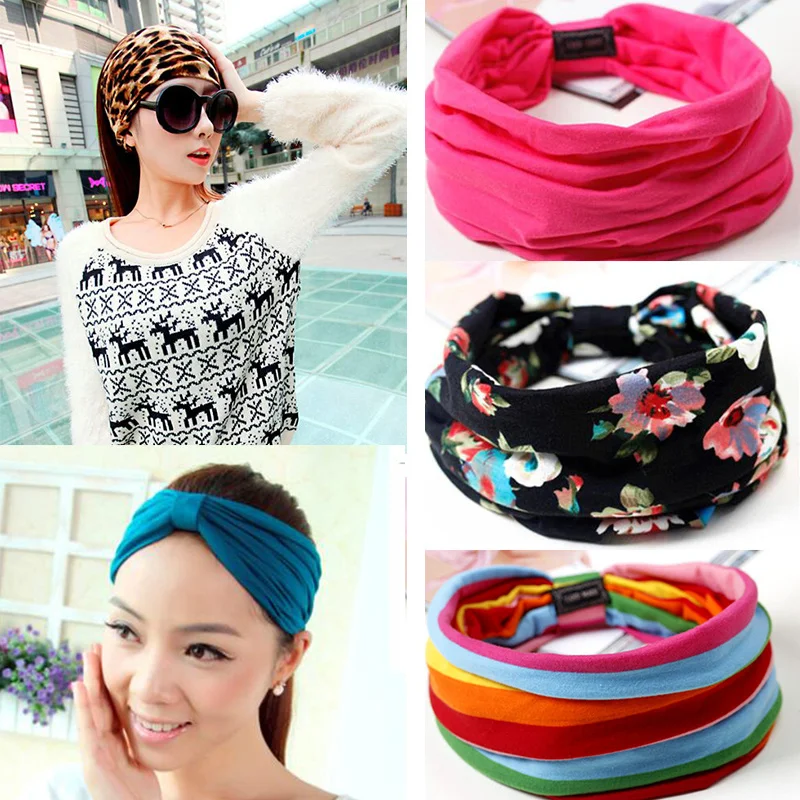 

Floral Print Turban Knot Headwrap Sports Elastic yoga Hairband Fashion Cotton Fabric Wide headband For Women Hair accessoires