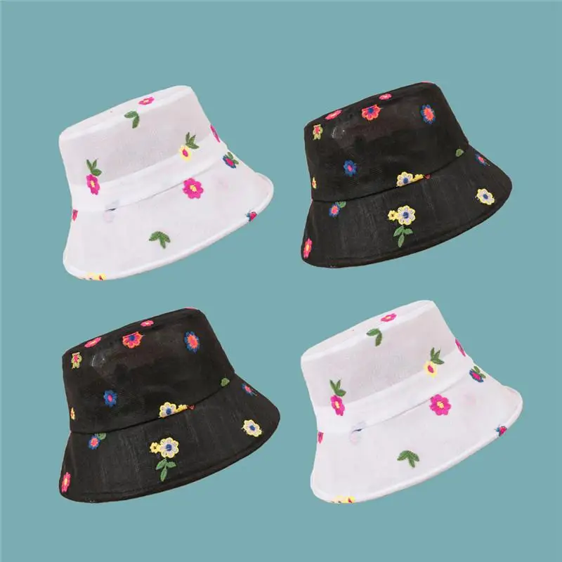 

Flower Embroidery cotton Bucket Hat Fisherman Hat Outdoor Travel Hat Sun Cap Hats for Women 79