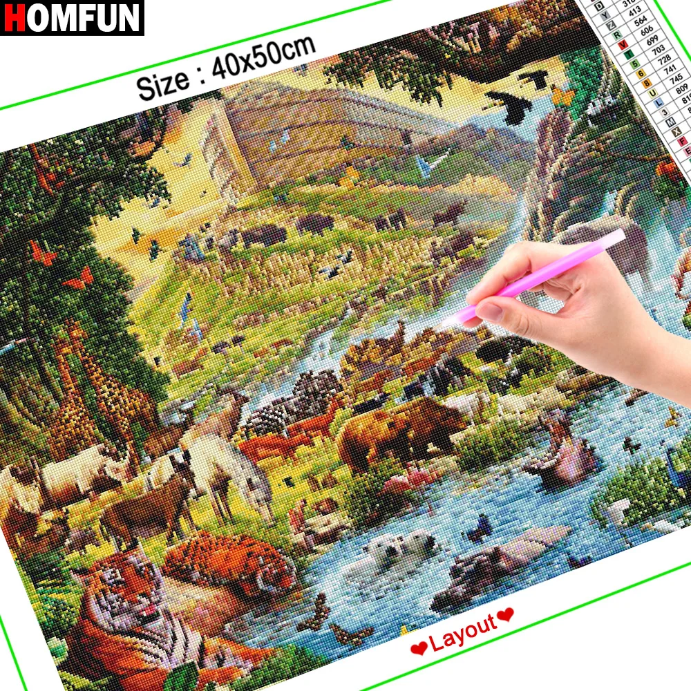 HOMFUN Full Diamond &quotAnimal family&quot DIY 5D Painting Cross Stitch Home Decor Picture Of Rhinestone Handmade A27304 | Дом и сад