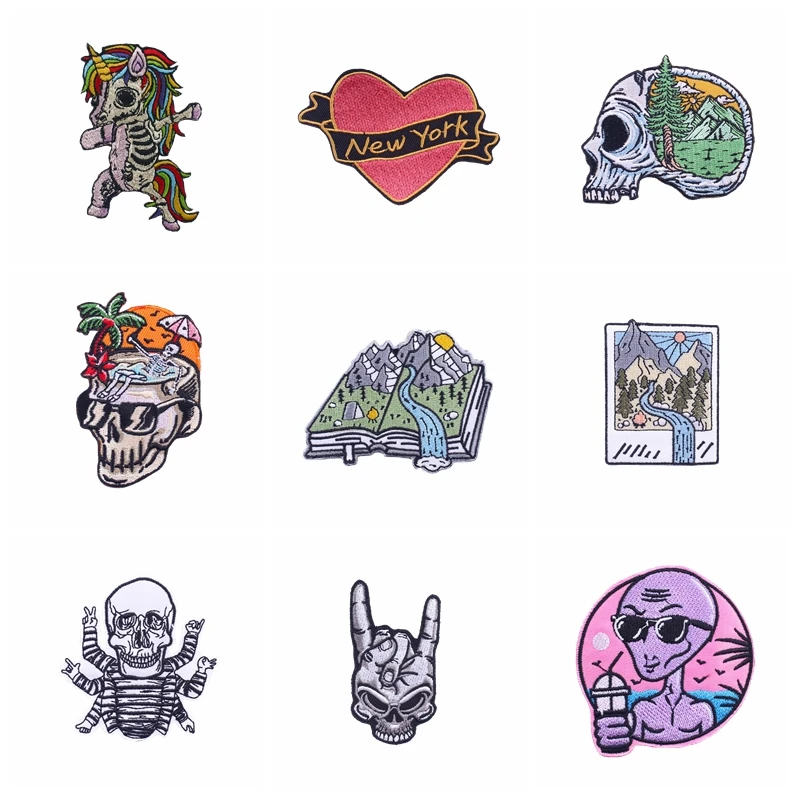 Вышитые нашивки в стиле панк череп единорог для одежды плавкое шитье куртки