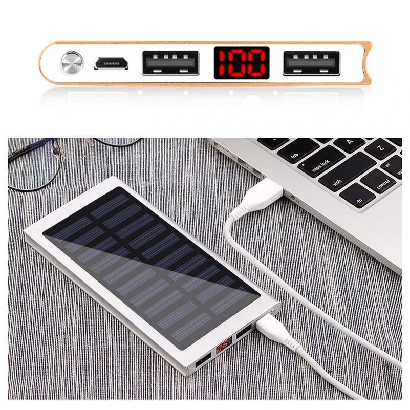 Солнечный внешний аккумулятор 2 USB светодиодный внешний аккумулятор портативный мобильный телефон солнечное зарядное устройство для Xiaomi Mi iphone XS 8plus 20000 мАч