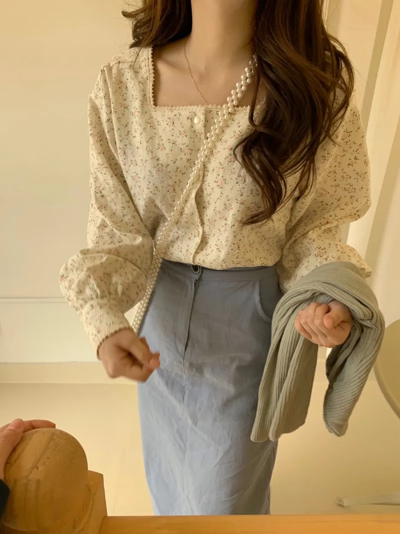 Корейские женские блузки весна-лето 2020 милые модные с квадратным вырезом