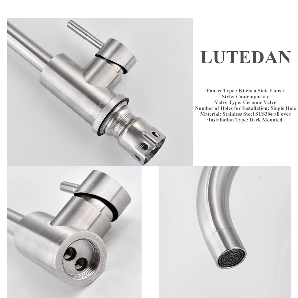 Lutedan высокое качество нержавеющая сталь SUS304 4 цвета смесители для кухни матовый