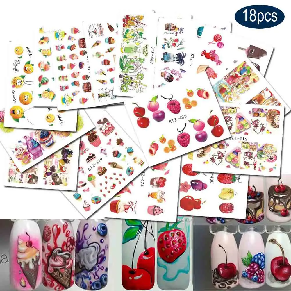 18 шт Торт Мороженое наклейки для ногтей Смешанный красочный дизайн женщин Макияж