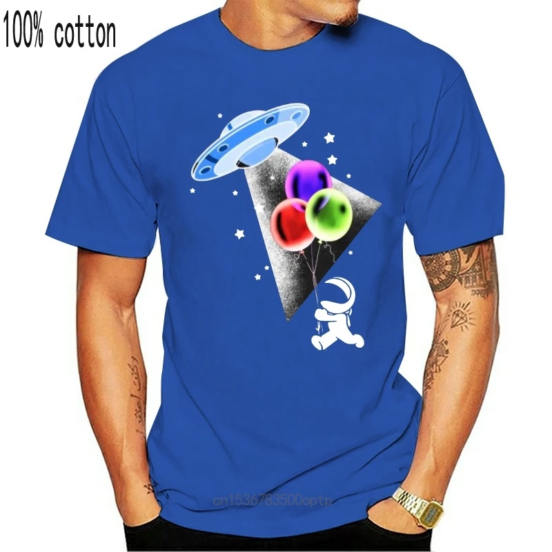 

Новинка, футболка космического человека, НЛО, инопланетянин, космос, воздушный шар, Женская хлопковая Футболка с круглым вырезом, комикс, Му...