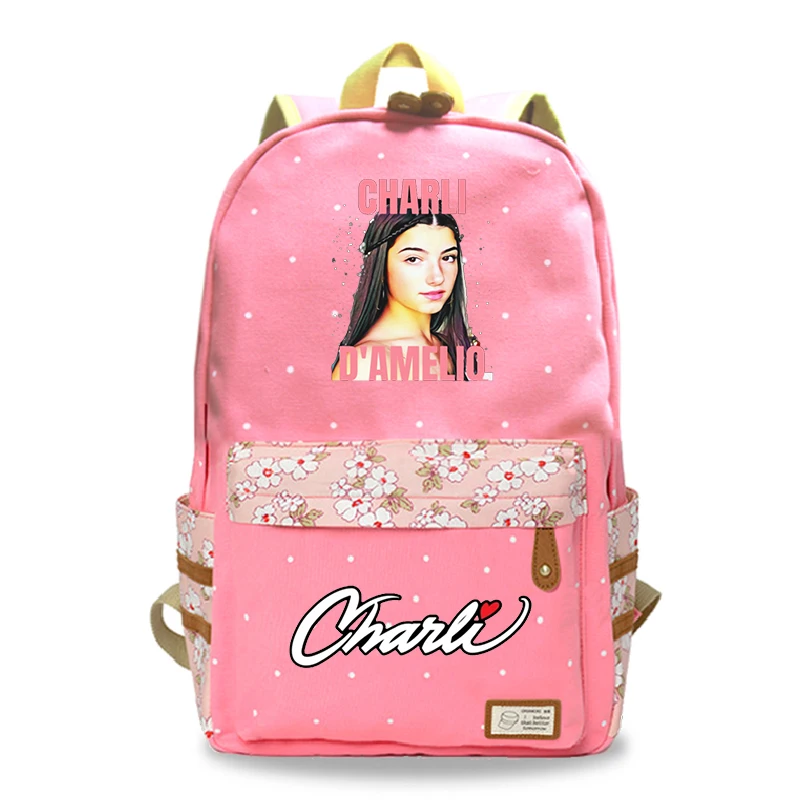 

Fashion Charli Damelio Printed Backpack Female Rucksack Ladies Solid Color Schoolbag Teens Girls Children Bookbag Hiking Bag