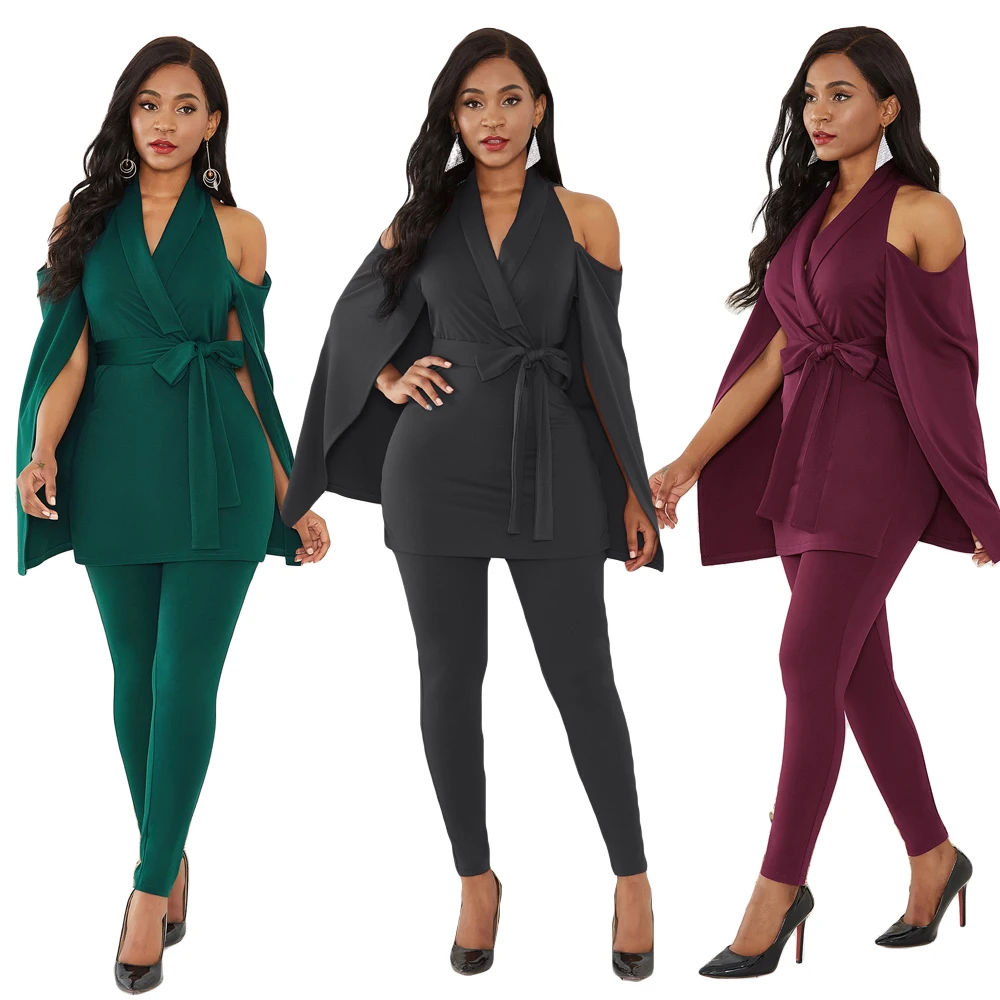 Модный женский комбинезон с накидкой женские длинные брюки открытыми плечами и V