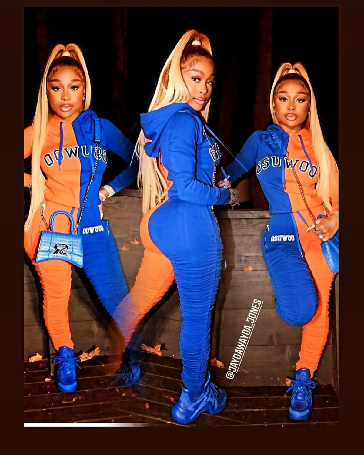 

Tracksuit Women Fashion Colorblock Letter Embroidered Hooded Pullover Stacked Pants sweatsuits for women