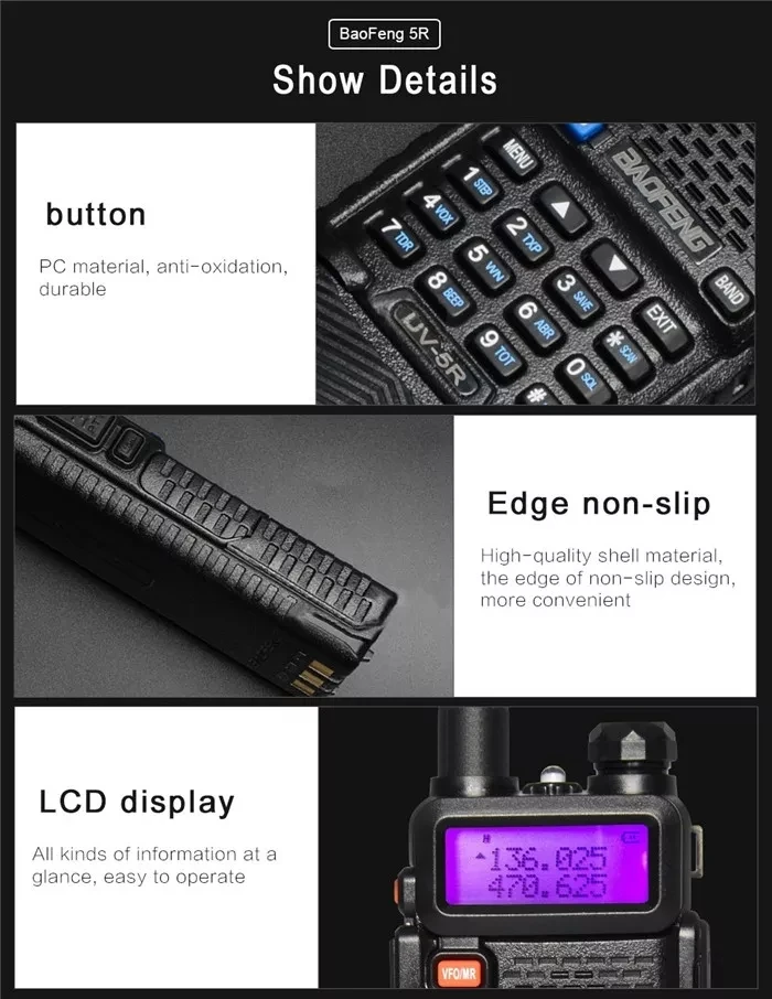 Upgrade 5W BaoFeng UV-5R Walkie Talkie VHF/UHF Handy Dual Band CB Two Way Radio Transceiver 3800mah Li-thium Battery