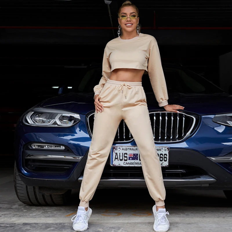 

Осенние повседневные дикий комплект из двух предметов, однотонный комплект с капюшоном, топы и длинные штаны Свободные комплект из 2 предме...