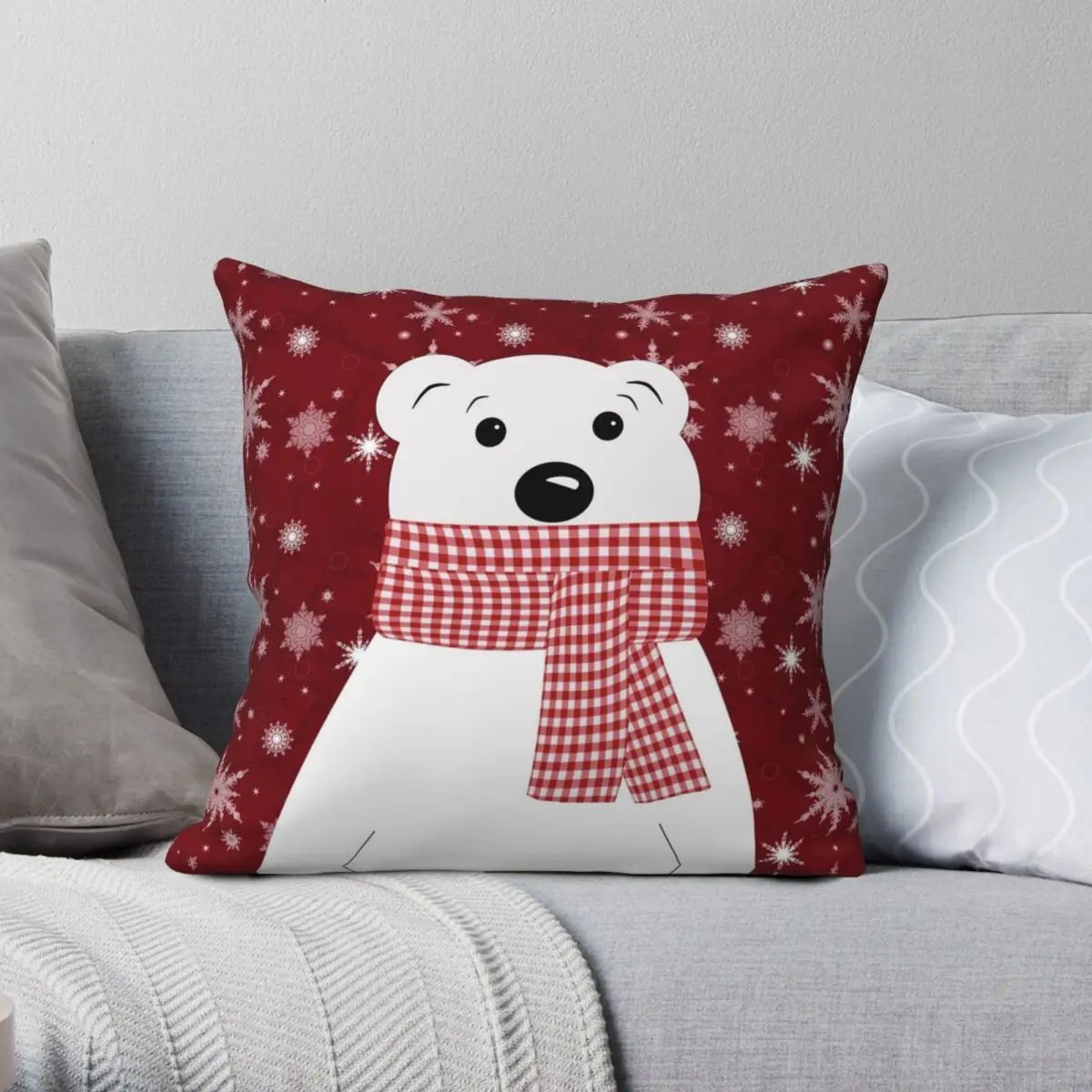 

Christmas Polar Bear Square Pillowcase Polyester Linen Velvet Printed Zip Decor Pillow Case Sofa Cushion Cover 18"