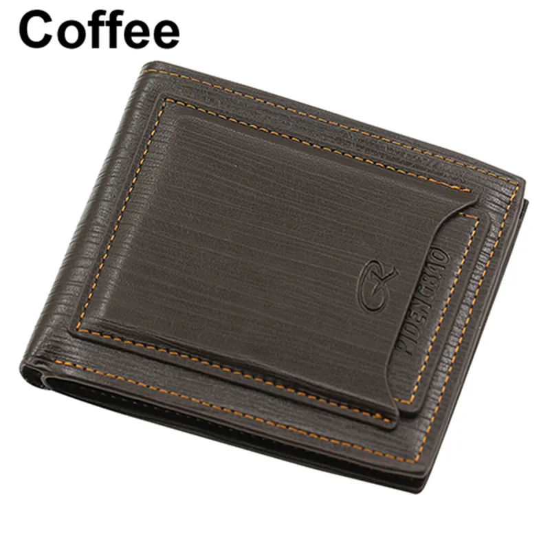 Мужской классический кожаный кошелек двойного сложения тонкий высокого