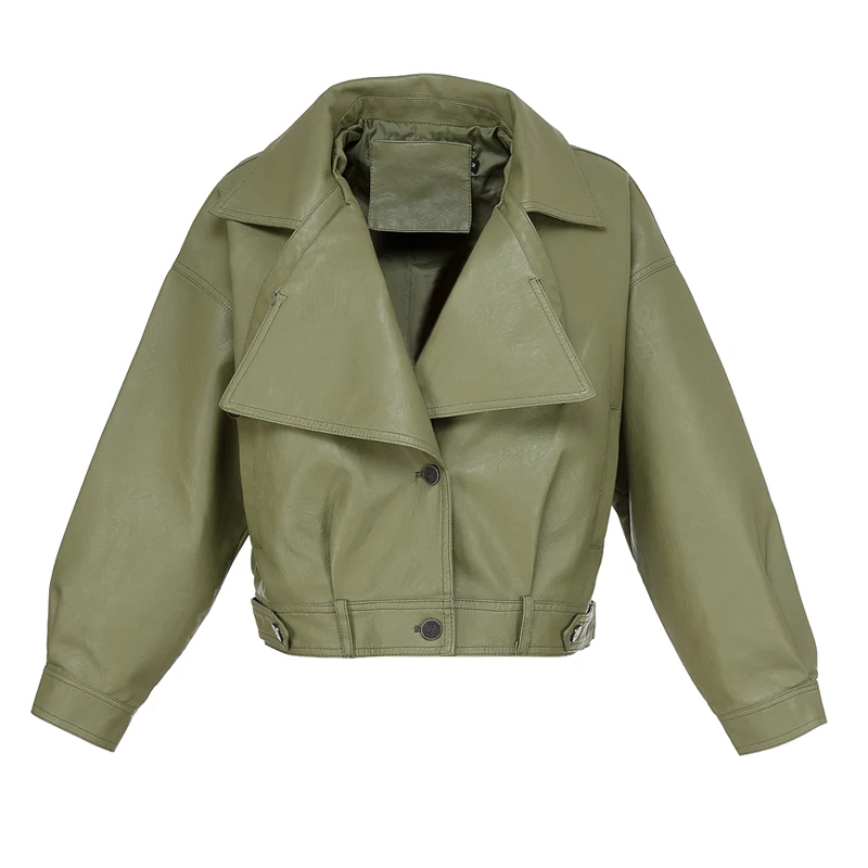 Куртка женская из искусственной кожи Короткая свободная Байкерская верхняя