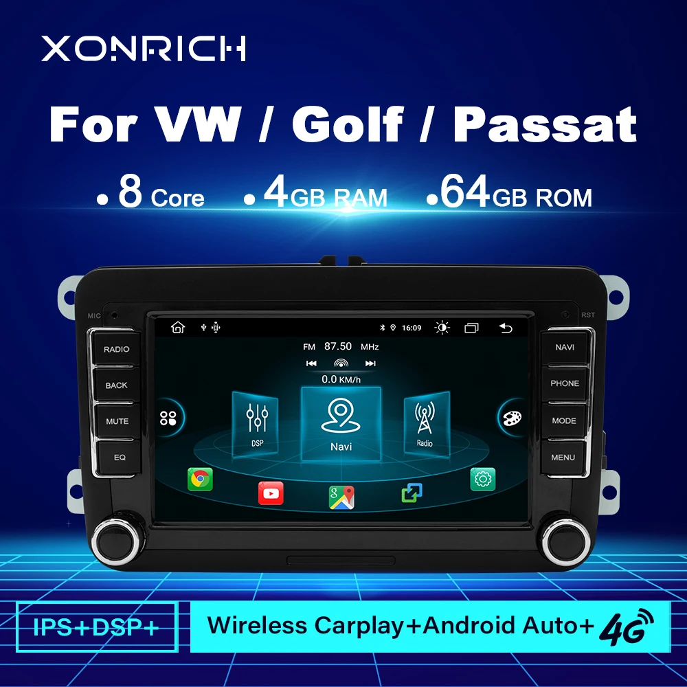 Беспроводная Автомагнитола Carplay Android 11 для VW/Volkswagen/Golf/Passat/b7/b6/Skoda/Seat/Octavia/Polo/Tiguan 2 Din
