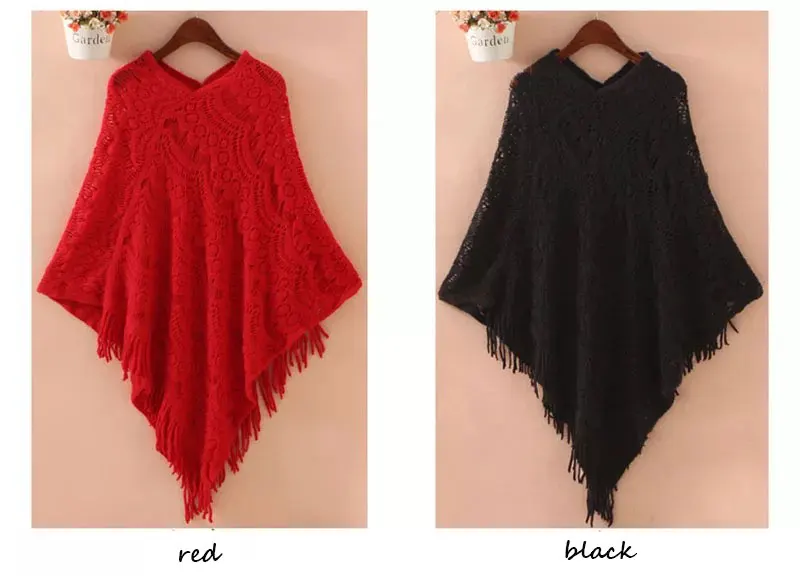 DISIMAN на осень-зиму с кисточками свитер-пончо Для женщин вязанный большим
