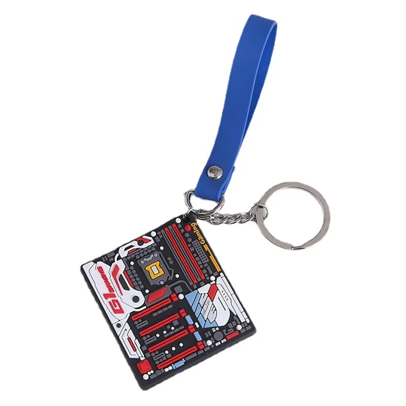 

CPU Computer Green Circuit Board Keychain Leather PVC Geometry Pendant Metal Men Student Gifts KeyRing Motorcycle Auto KeyChains